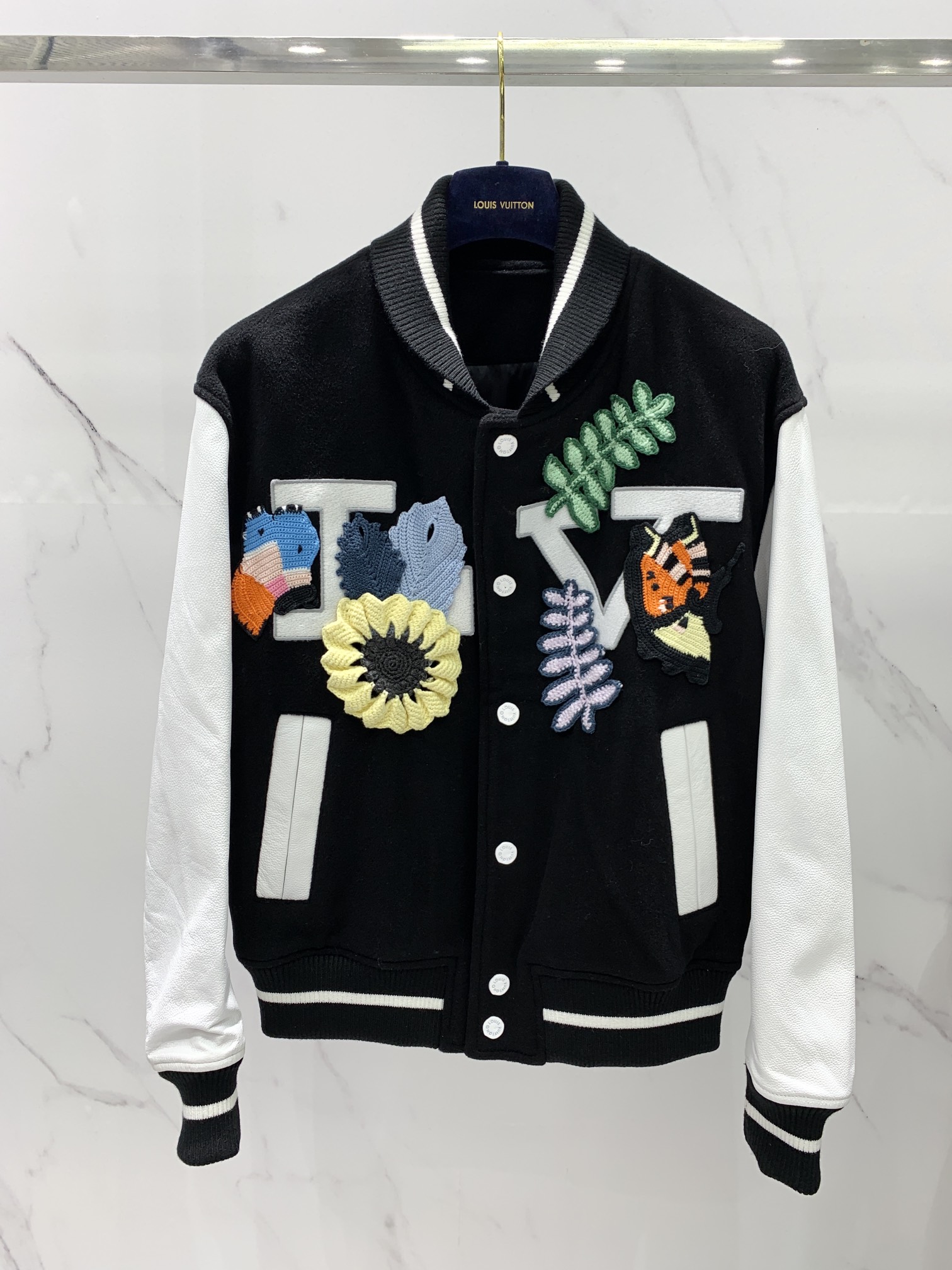 Louis Vuitton Black Crochet Flowers Varsity Jacket