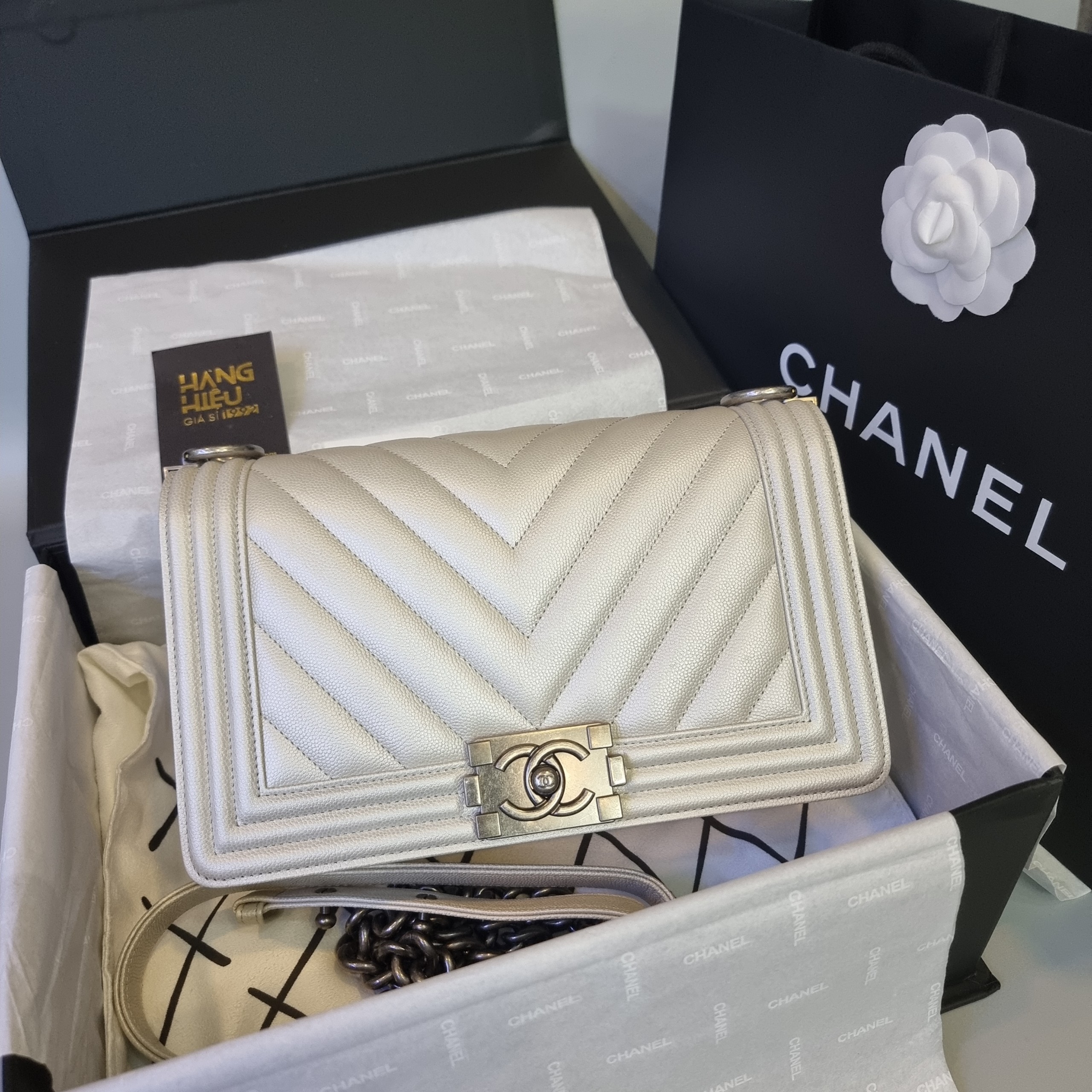 Chanel Black Quited Caviar Medium Boy Bag