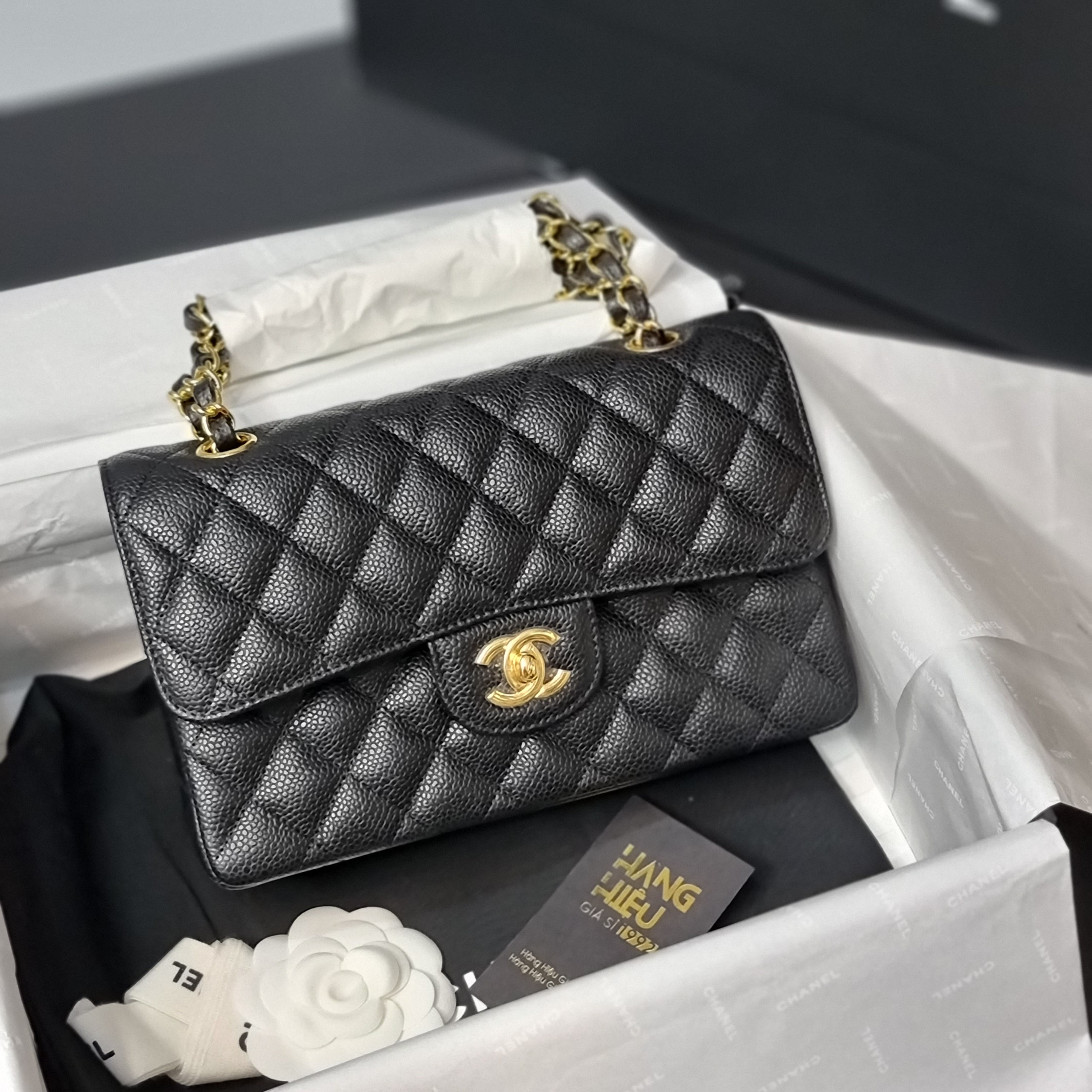 Chanel Gold Metallic Quilted Lambskin Medium Classic Double Flap Bag Black  Hardware  Madison Avenue Couture
