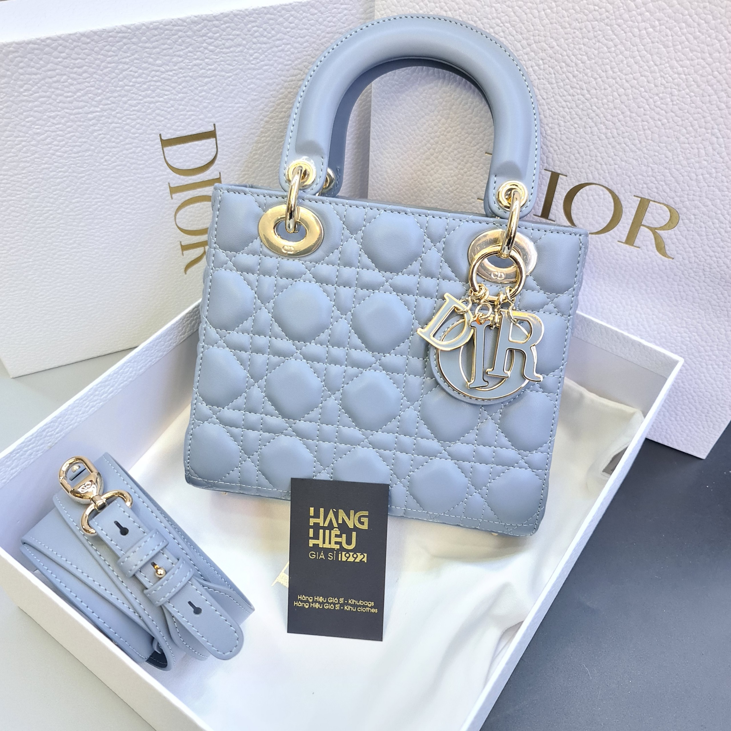 Mini Lady Dior Bag Cloud Blue Patent Cannage Calfskin  DIOR