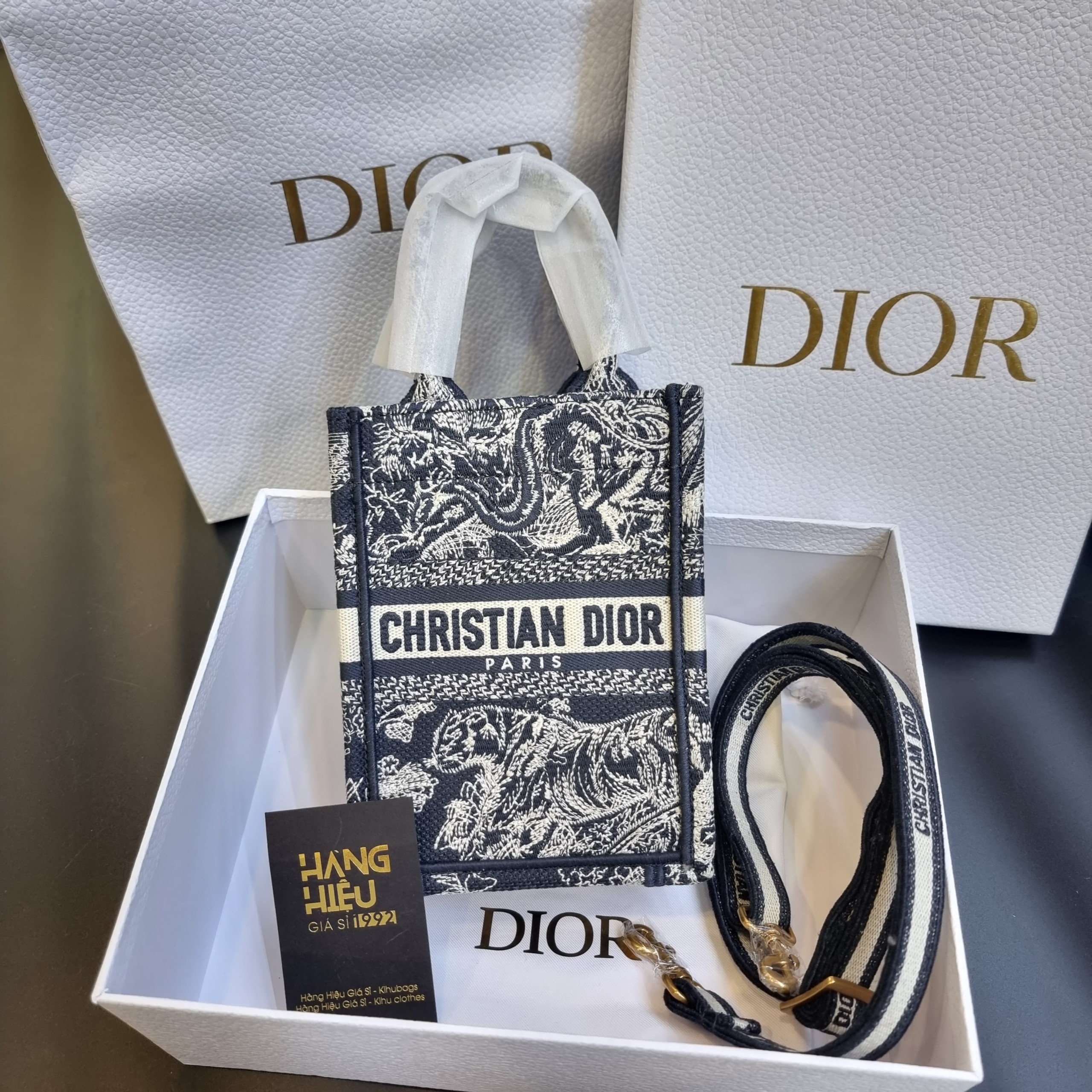 Mini Dior Book Tote Phone Bag Blue Toile de Jouy Reverse Embroidery 13 x  18 x 5 cm  DIOR MY