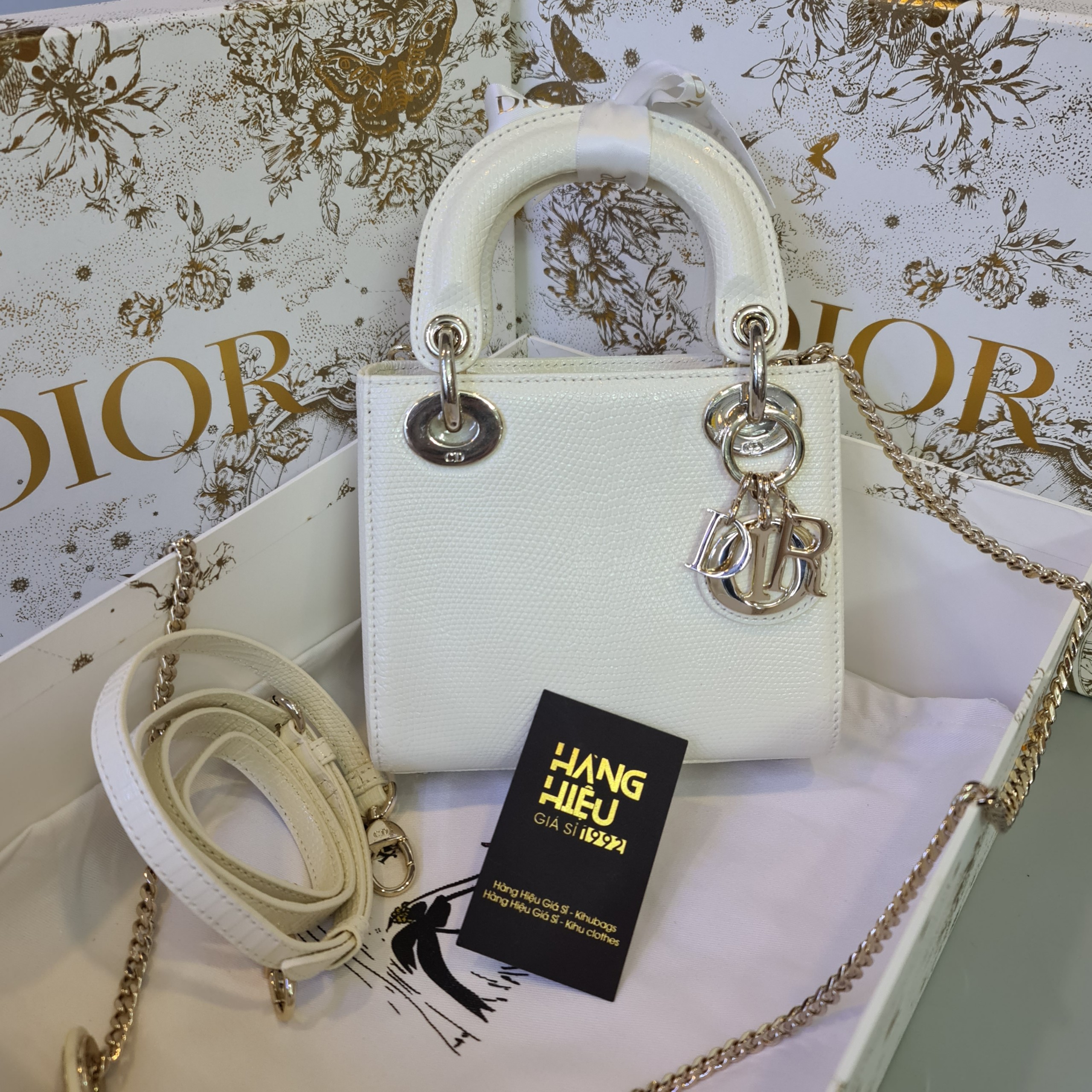 Christian Dior Lizard Mini Lady Dior Metallic Gold and Silver  Brandville  Luxury Collection