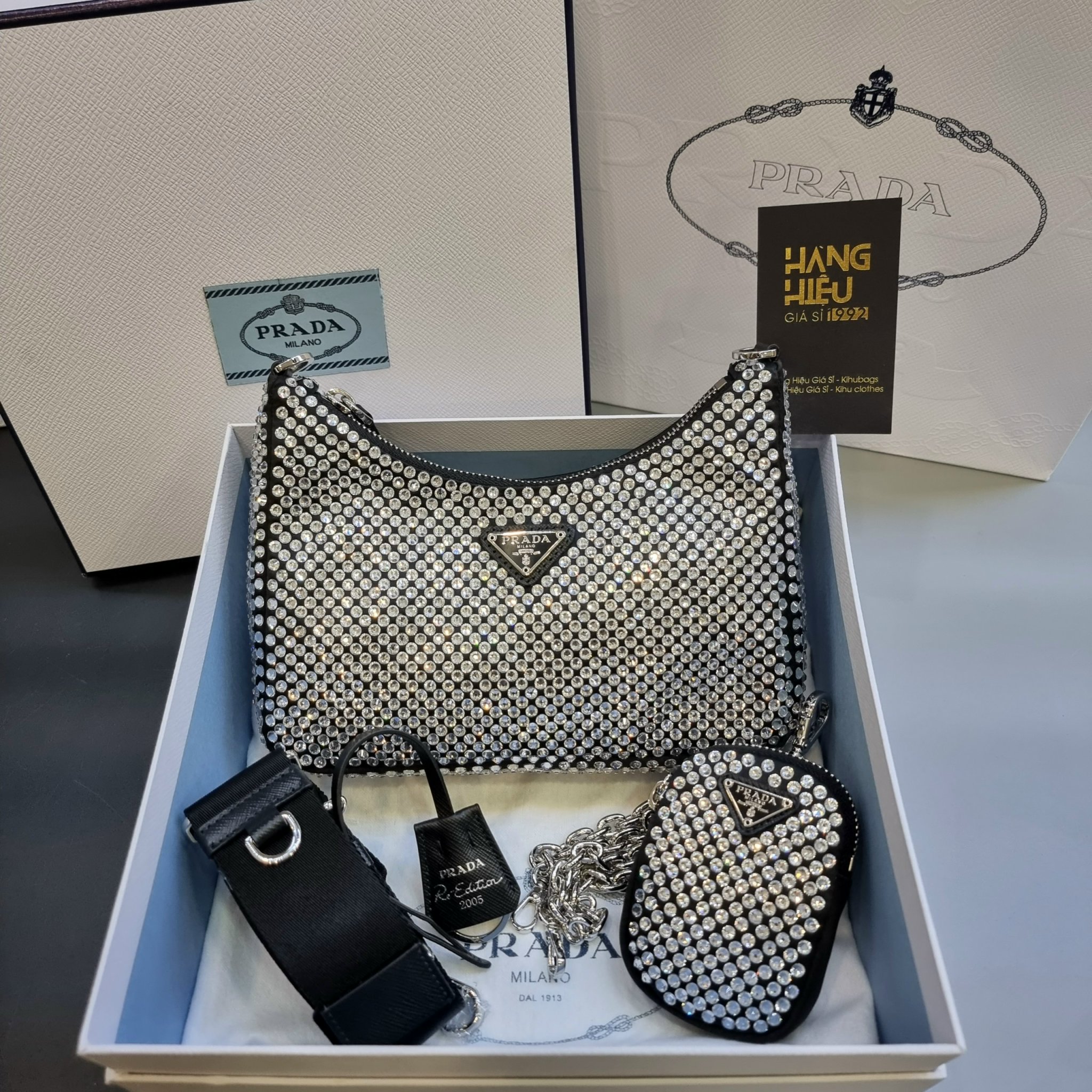 Túi Prada Satin mini-bag with artificial crystals